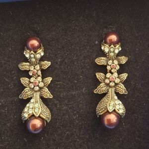 Heidi Daus "Vine And Devine" Light Green and Burgundy Floral Earrings